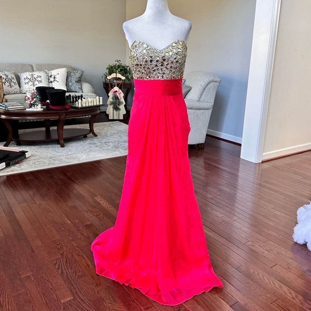 2000s La Femme Beaded Embellished Strapless Sexy Open Low Back Gown Dress Size 6